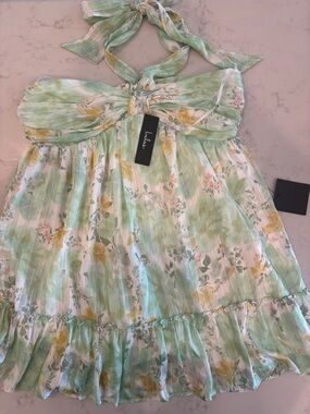 Lulu's Mint Green Floral Halter Dress